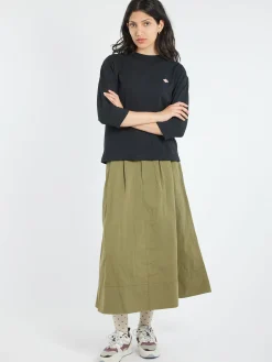 Danton - Double Pleated Skirt in Olive