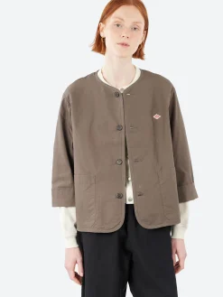 Danton - Downproof Collarless Short Jacket in Charcoal