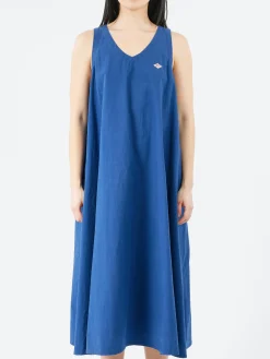 Danton - High Count Cotton V Neck Dress in Blue