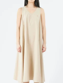 Danton - High Count Cotton V Neck Dress in Light Beige