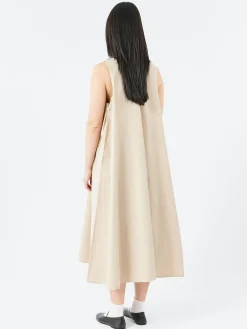 Danton - High Count Cotton V Neck Dress in Light Beige