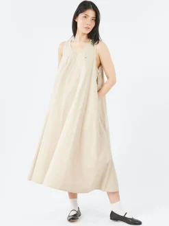 Danton - High Count Cotton V Neck Dress in Light Beige