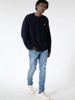 Danton - Lambswool Crew Neck Knit Pullover in Dark Navy
