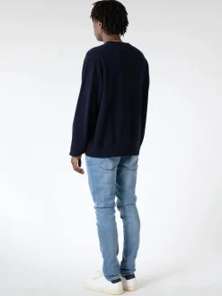 Danton - Lambswool Crew Neck Knit Pullover in Dark Navy