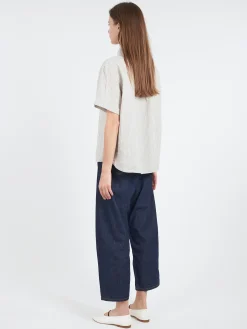 Danton - Linen Round Collar Shirt in Grey/Ecru