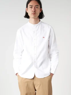 Danton - Men's Plain Oxford Band Collar L/S Shirt in White