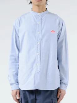 Danton - Men's Plain Oxford Band Collar L/S Shirt in Blue