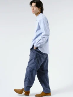 Danton - Men's Plain Oxford Band Collar L/S Shirt in Blue