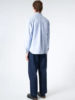 Danton - Oxford Round Collar Pullover Shirt in Blue