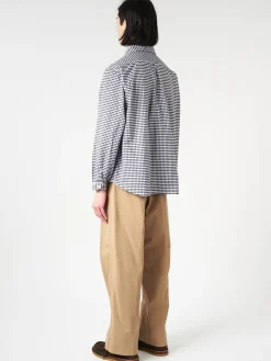 Danton - Oxford Round Collar Pullover Shirt in Black and White Gingham