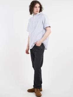 Danton - Round Collar Shirt in Navy and White Stripe