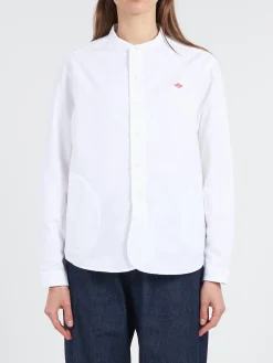 Danton - Women's Band Collar Shirt in White