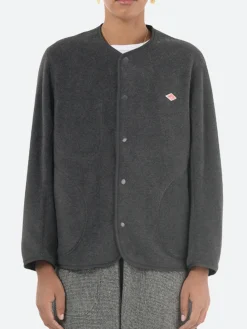 Danton - Women's Collarless Fleece Jacket in Charcoal Grey