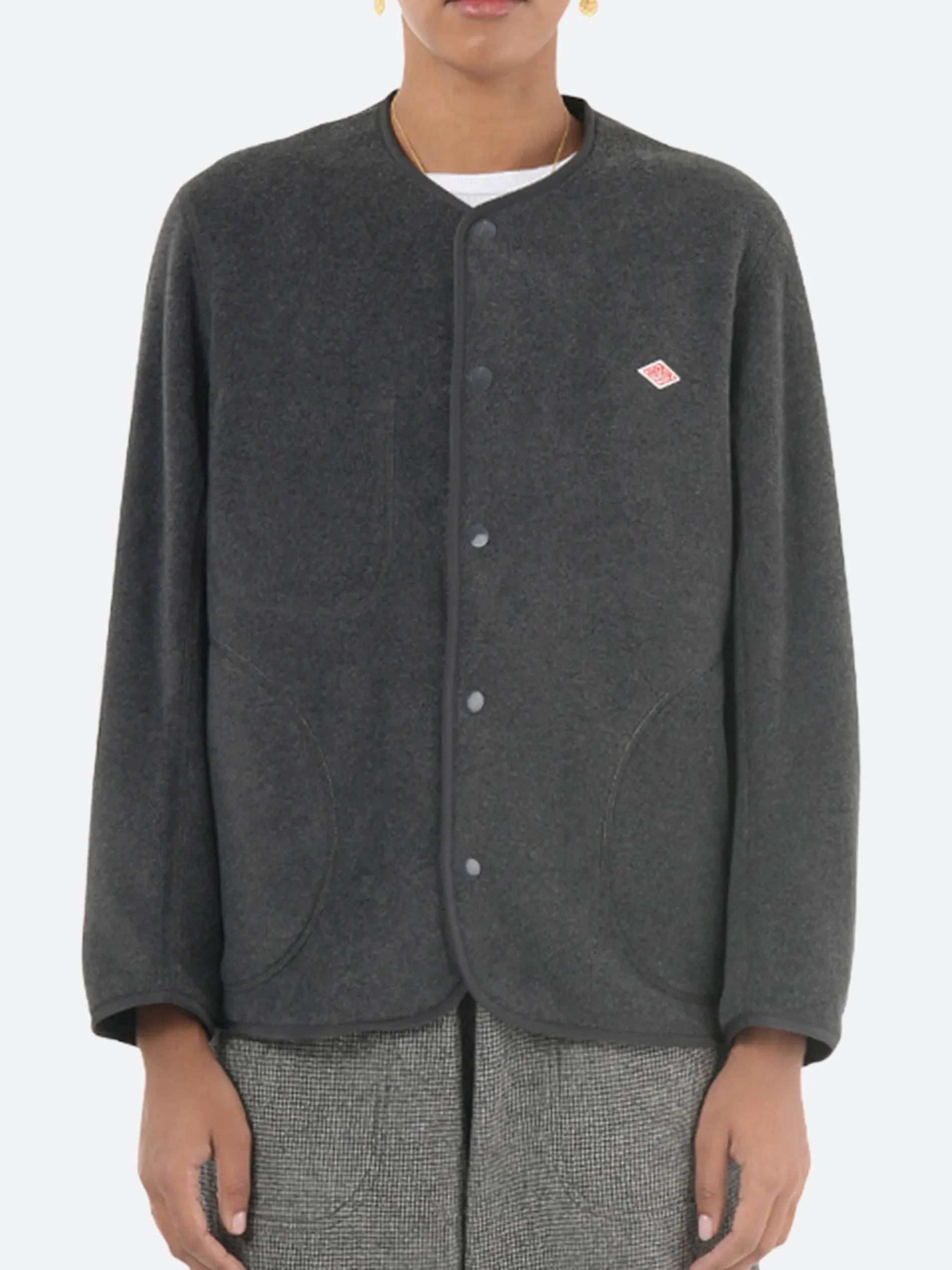 Danton - Women's Collarless Fleece Jacket in Charcoal Grey