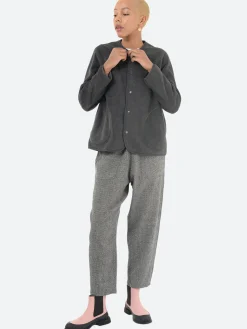 Danton - Women's Collarless Fleece Jacket in Charcoal Grey