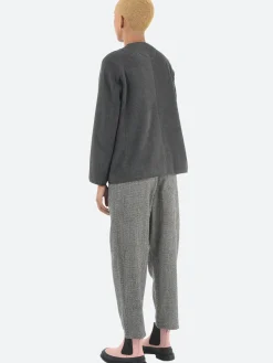 Danton - Women's Collarless Fleece Jacket in Charcoal Grey