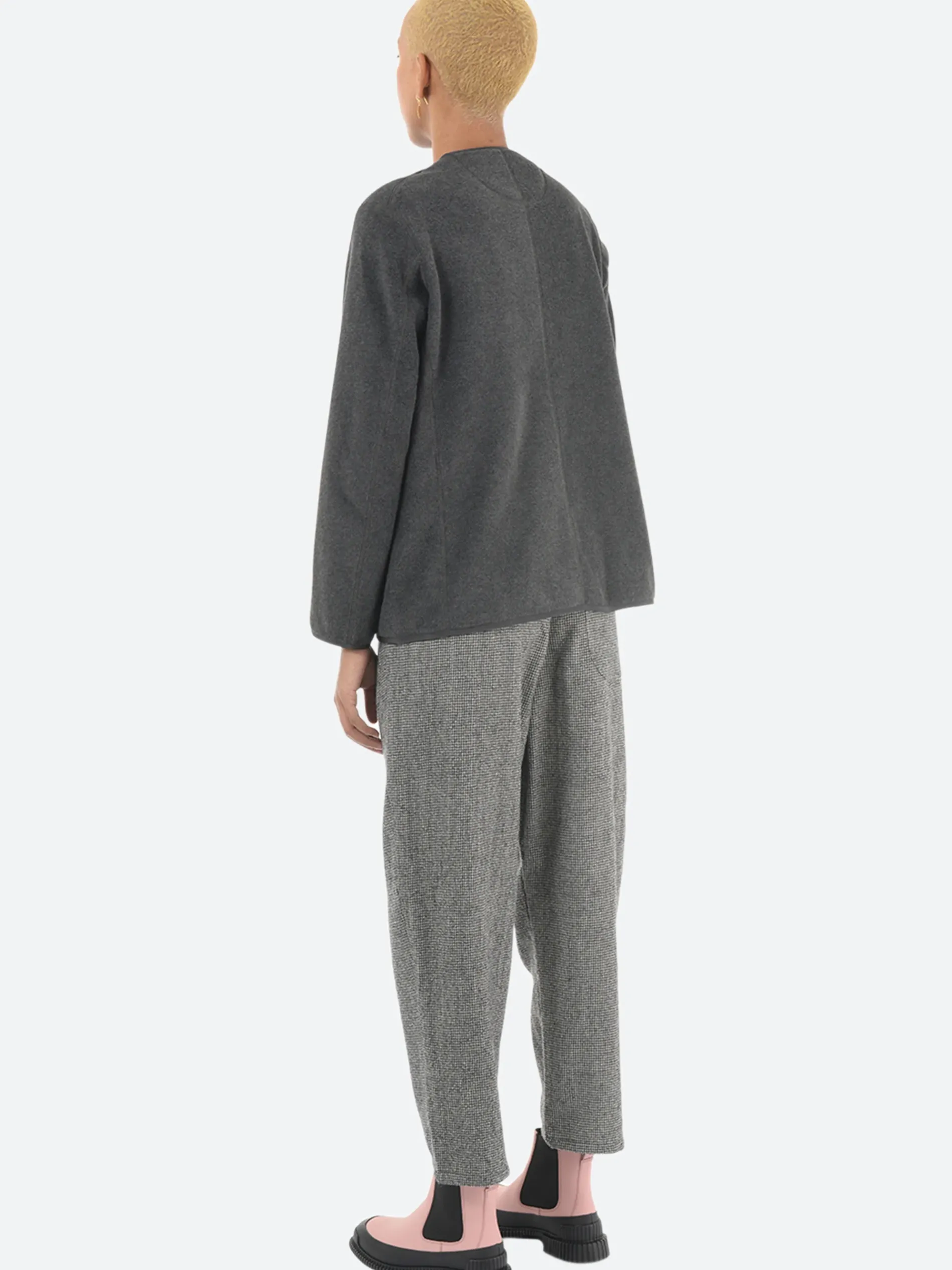 Danton - Women's Collarless Fleece Jacket in Charcoal Grey