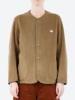 Danton - Women's Collarless Fleece Jacket in Khaki