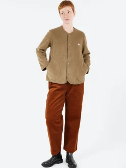 Danton - Women's Collarless Fleece Jacket in Khaki