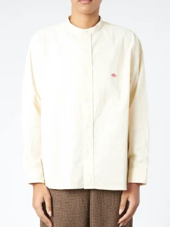 Danton - Women's Corduroy Band Collar Shirt in Off White