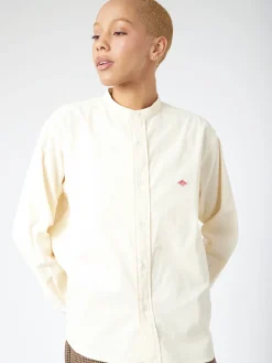 Danton - Women's Corduroy Band Collar Shirt in Off White