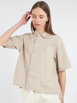 Danton - Women's Cotton Poplin Half Sleeve Shirt in Greige