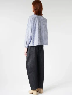 Danton - Women's L/S Work Shirt in White/Navy Stripe