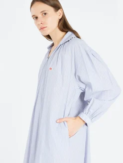 Danton - Women's Pullover Shirt Dress in Lt Blue Stripe