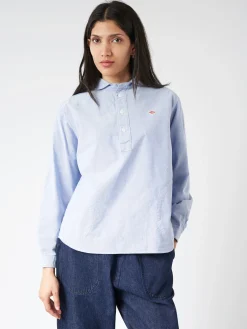 Danton - Women's Round Collar Pullover L/S Shirt in Blue