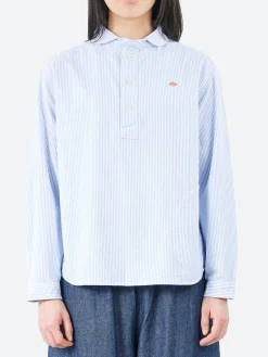 Danton - Women's Round Collar Pullover L/S Shirt in Sax White Stripe