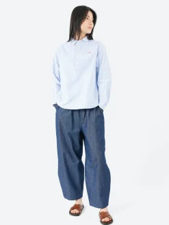 Danton - Women's Round Collar Pullover L/S Shirt in Sax White Stripe