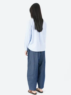 Danton - Women's Round Collar Pullover L/S Shirt in Sax White Stripe