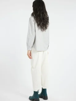 Danton - Women's Round Collar Pullover L/S Shirt in Navy and Ecru Stripe