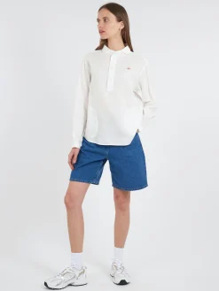 Danton - Women's Round Collar Pullover L/S Shirt in White