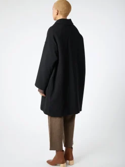 Danton - Women's Wool Light Pile Long Coat in Black