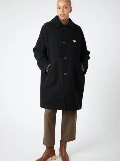 Danton - Women's Wool Light Pile Long Coat in Black