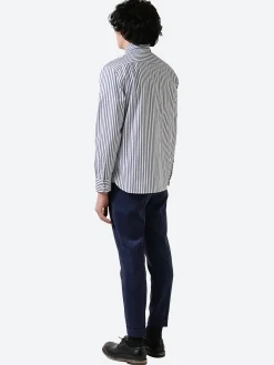 Filippa K - Striped Cotton Shirt in Pacific Blue/White Stripe