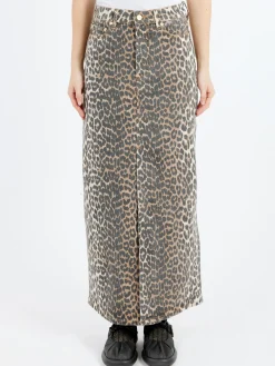GANNI - Leopard Print Denim Maxi Skirt