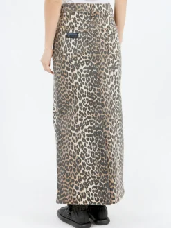 GANNI - Leopard Print Denim Maxi Skirt