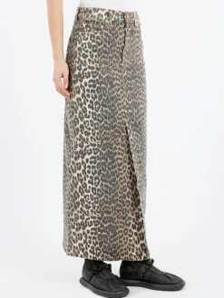 GANNI - Leopard Print Denim Maxi Skirt