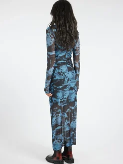 GANNI - Printed Mesh Dress in Blue Shadow