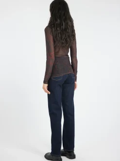 GANNI - Printed Mesh L/S Rollneck in Bitter Chocolate