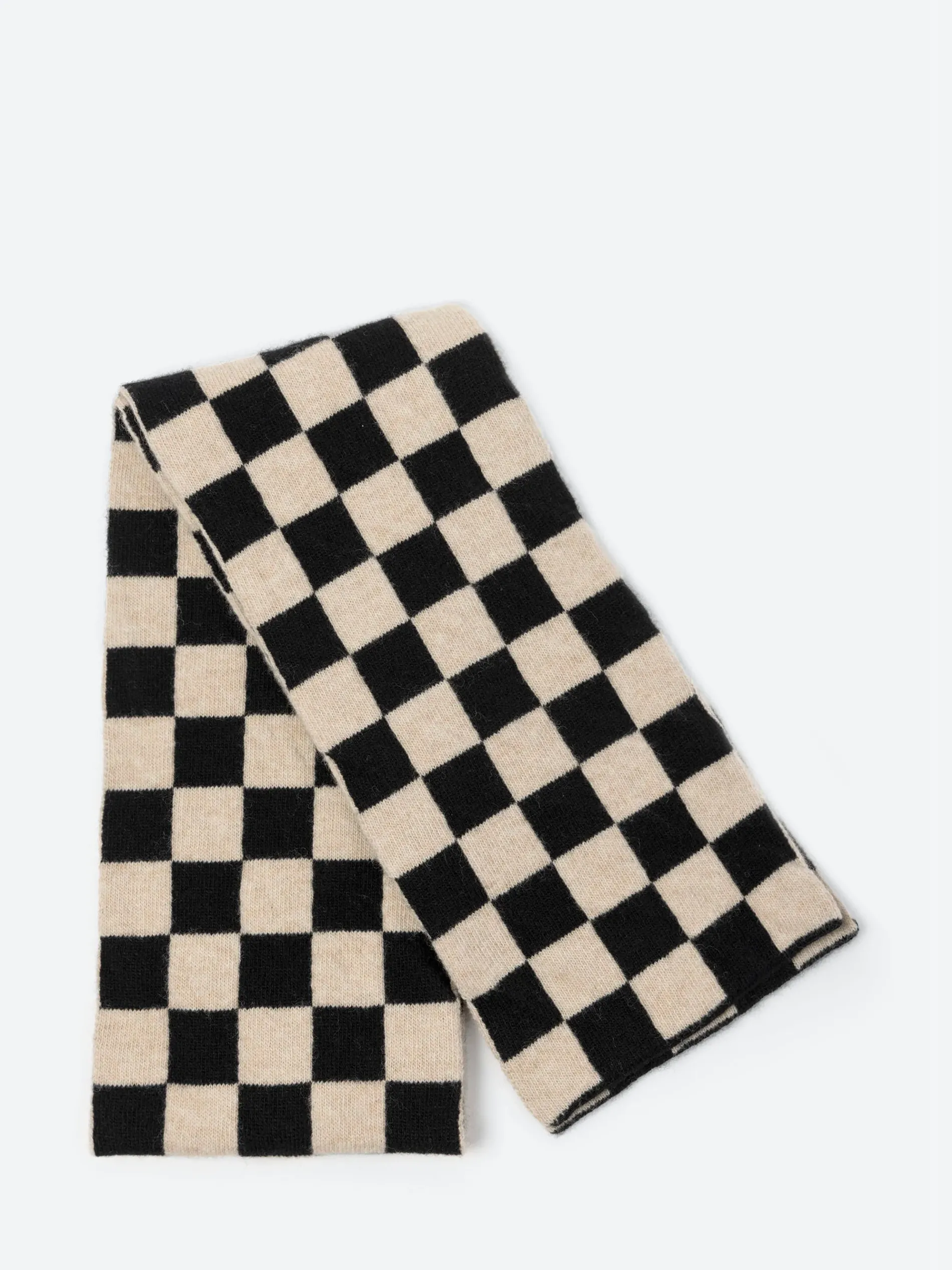 Jo Gordon - Small Checkered Scarf in Black/Oatmeal