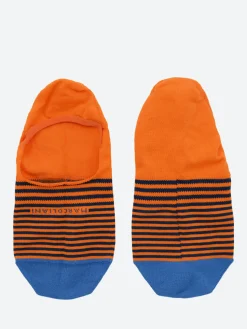 Marcoliani - Chocolate Invisible Sock in Navy and Orange Stripe