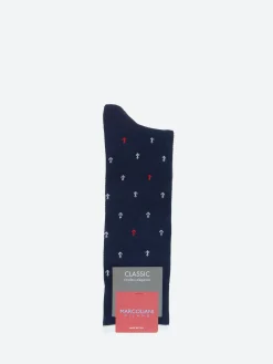 Marcoliani Milano - Anchor Pattern Crew Sock in Blue