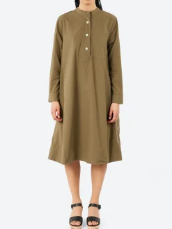 Margaret Howell - MHL Collarless Swing Dress in Khaki Green