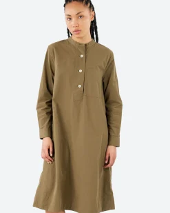 Margaret Howell - MHL Collarless Swing Dress in Khaki Green