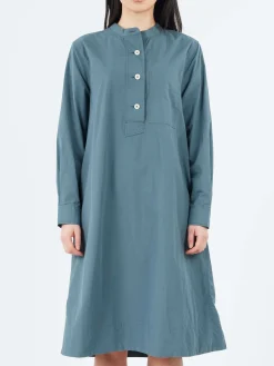 Margaret Howell - MHL Collarless Swing Dress in Mineral Blue