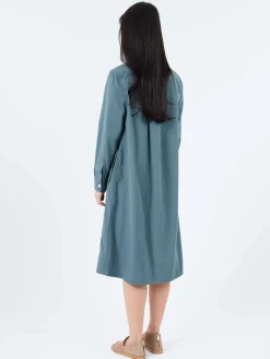 Margaret Howell - MHL Collarless Swing Dress in Mineral Blue