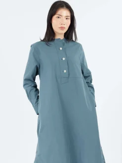 Margaret Howell - MHL Collarless Swing Dress in Mineral Blue